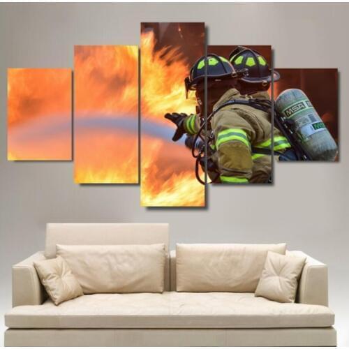 5 panel canvas print firefighter hero modern wall art picture home decoration picture