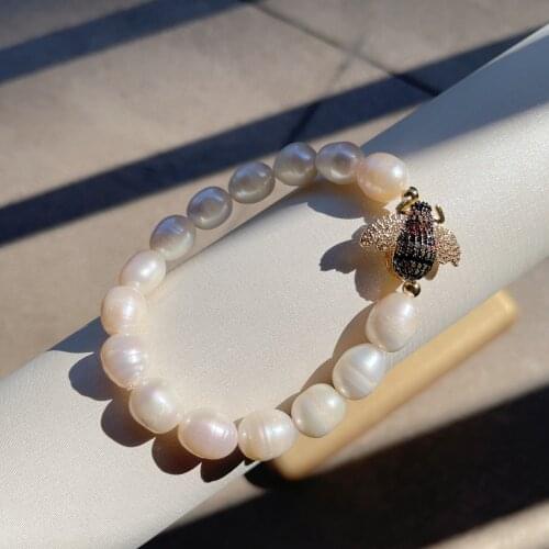 5 pcs Natural pearl bracelets little bee bracelets druzy bracelet bangle with zircon charm beads crafted pearl bracelets 3280