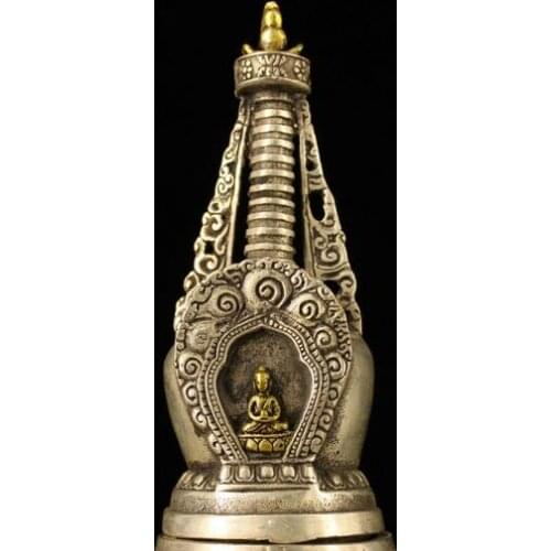 9" China old Antique Tibet bronze handmade silvering gilt gold Pagoda statue