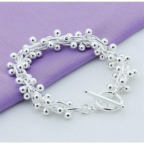 925 Sterling Silver Smooth Grape Bead Bracelet For Women Fashion Wedding Engagement Party Charm Jewelry Gift