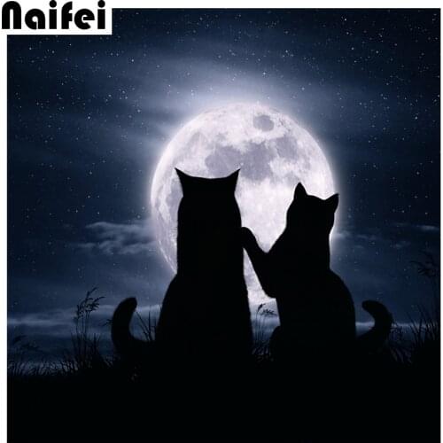 5D Diy Diamond Embroidery painting"black cat and moonlight"Diamond Mosaic Animal Diamond Painting Cross Stitch home Decoration