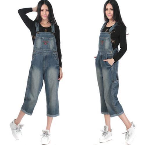 Free Shipping 2019 Embroidery Fashion Capris Ladies Romper Pants Women High Quality Denim Jeans Loose Plus Size Summer Jumpsuits