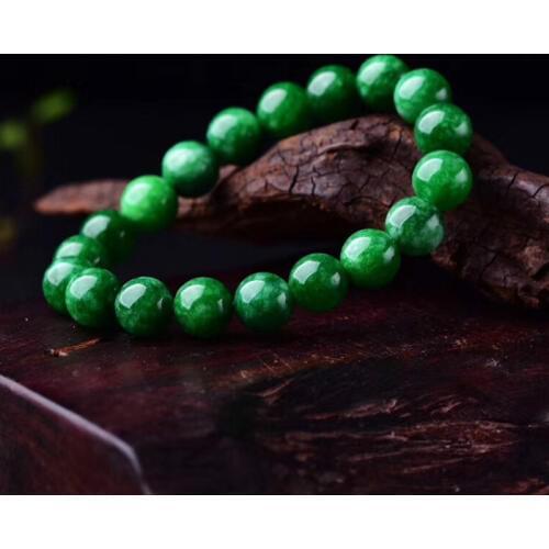 Natural green jade bracelet Emperor Green Dry Green jade Bead Bracelet Emerald Jade color bead rosary bracelet