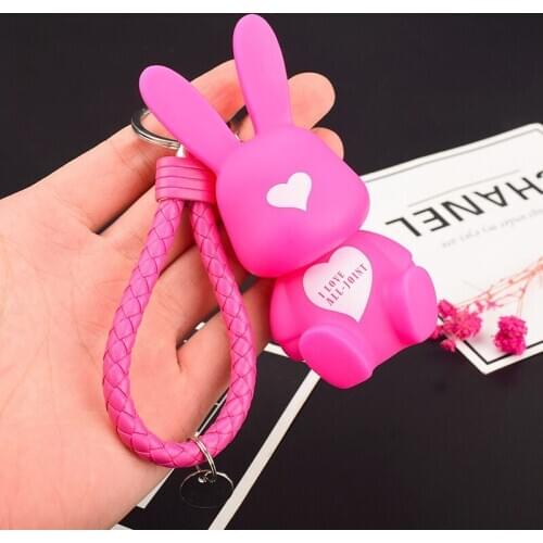 Lovely Baby Small Rabbit Key Chains Ball Pendant Small Bell Key Ring Cartoon Lovers Small Gift Car And Home Key Ring