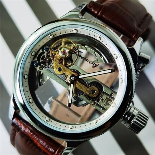 FORSINING 2020 Luxury Golden Bridge Transparent Automatic Watch Men Top Skeleton Mechanical Watches Retro Cool Leather Belt Men