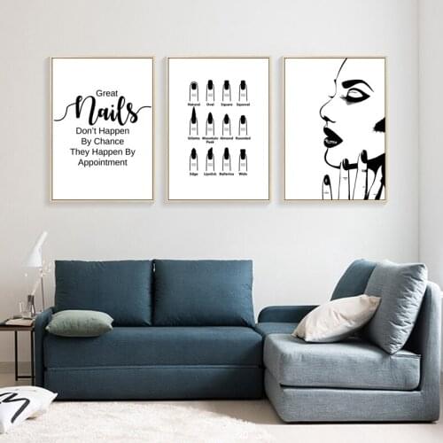 Nail Polish Black and white Print Poster Fashion Nail Shapes Wall Art Canvas Painting Modern ​Pictures For Beauty Salon Decor