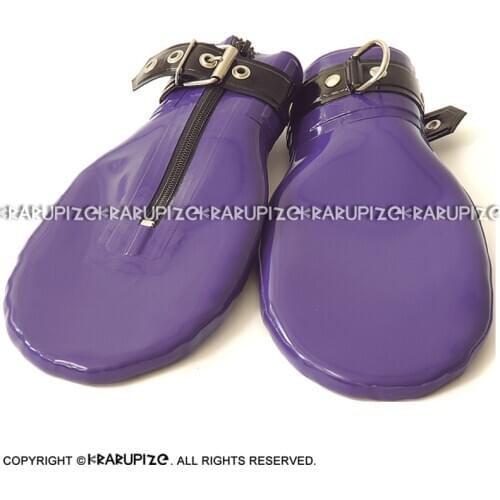 Black With Blue Short Latex Gloves With D Ring At Top And Keys Zippers Rubber Mittens ST-0066