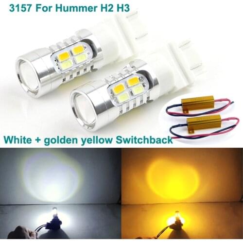 For Hummer H2 H3 Excellent Ultra bright 3157 Dual Color Switchback LED DRL Parking front Turn Signal light Bulbs