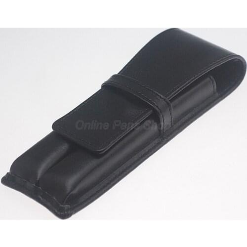 Elegant PU Leather Pencil Case Fountain Pen Roller Ball Pen Bag For 2 Pens High Grade Black Pen Holder / Pouch