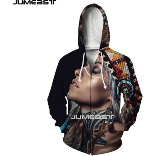 Jumeast Brand Men Women 3D Printed Indian Beauty Girl Long Sleeve Jacket Sport Pullover Fashion Spring Zipper Hoodies