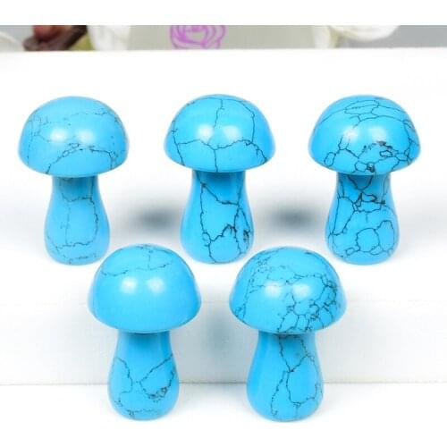 Mini Mushroom Statue Blue Howlite Stone Carved Hand Polished Healing Decor Trinket Figurine Room Fountain Garden Ornament