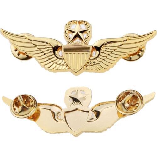 Delicate WWII USAF Wings Brooches For Men Vintage Military Command Pilot Gold Color Wings Metal Badge Pin Brooch Army Fans Gift