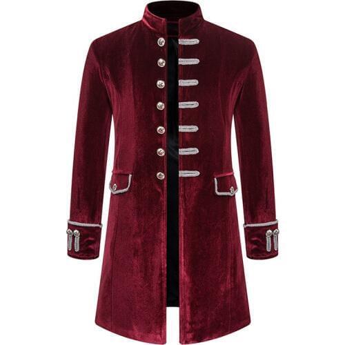 Mens Vintage Wine Red Velvet Tailcoat Jacket Steampunk Formal Gothic Victorian Coat Costume Party Cospaly Prom Tuxedo Jacket Men