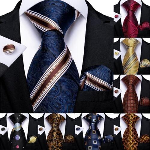 Men Tie Navy Blue Red Wine Striped Silk Wedding Tie for Men Handky cufflink Gift Tie Set DiBanGu Design Party Business Fashion