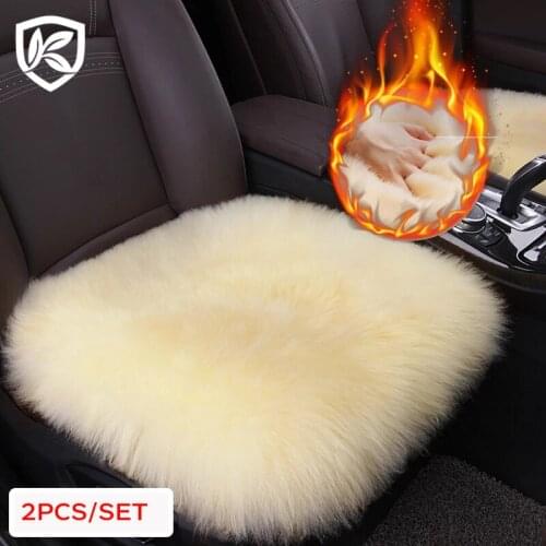 Karcle 2PCS Warm Car Seat Cover Wool Natural Sheepskin Seat Covers Winter Plush Cushion Faux Fur Material Car Interior
