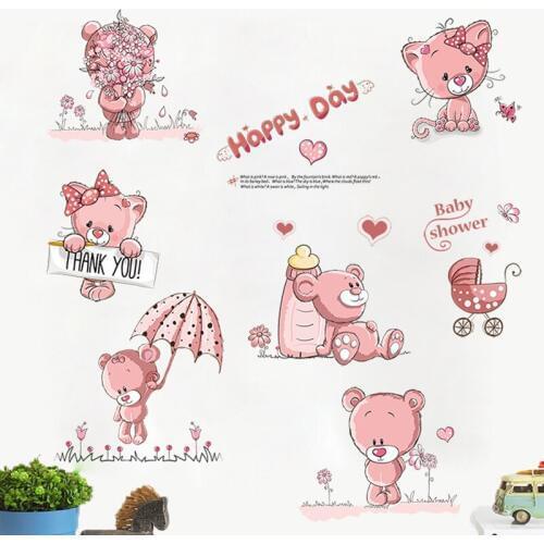 DIY Cartoon Animal Happy Bears Wall Sticker Kids Room Nursery Decoration Self Adhesive Home Decor PVC Wallpaper