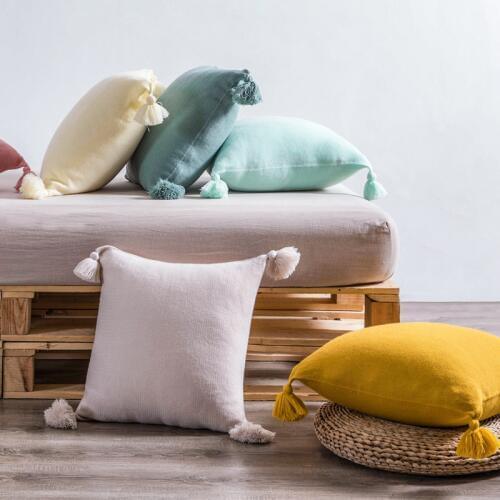 Solid Cuhion Cover 45x45cm Pillow Cove Pink Grey Cream Tassels Acrylic Home decoration Pillow Case Square For sofa Bed