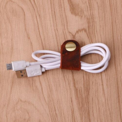 Faux Leather Cable Cord Organizer Clip Wrap Bobbin Earphone Wire Winder Tool