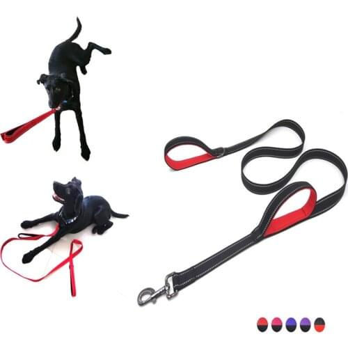 Heavy duty soft padded reflective 5 FT 6 FT long dual handle dog leash pet leash for Night walking,hiking, control training