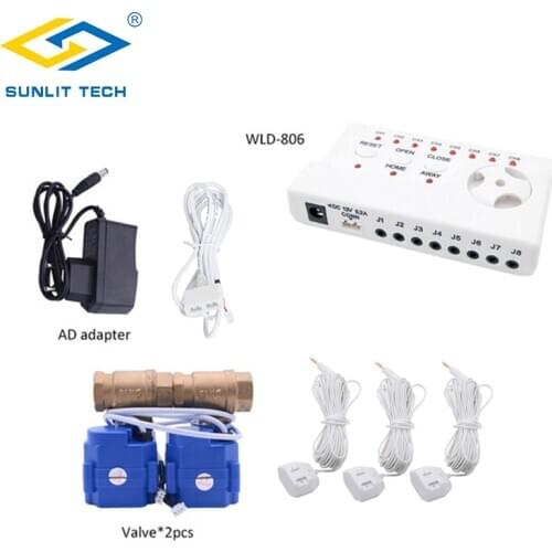 Russian Home Smart WLD-806 Water Leakage Sensor Alarm with 2pcs DN15 Valve Flood Alert Overflow Water Leaking Detect Protection