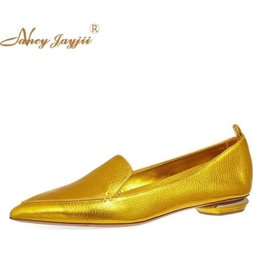 Blue&Pink&Gold Petent-Leather Oval Cut Out Point Toe Comfortable Ballet Flats Heels Women Casual&Outdoor Shoes Nancyjayjii
