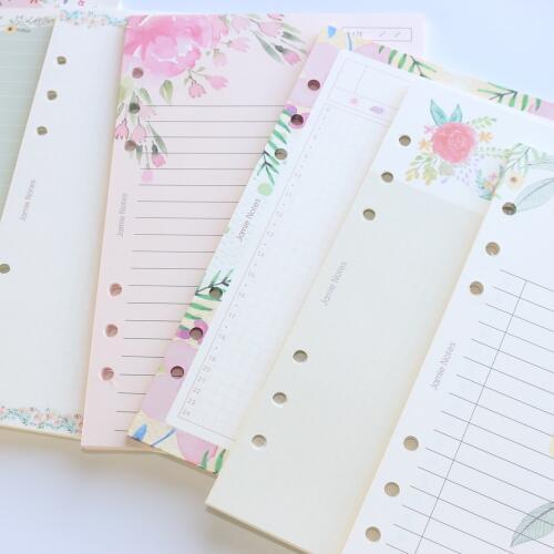 Domikee cute cartoon flower design 6 holes school binder spiral notebooks replacement inner papers core stationery,6 kinds, A5A6