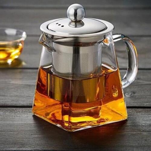 Heat Resistant Glass Teapot With Stainless Steel Infuser Filter Oolong Puer Kettle Glass Coffee Tea Pot Square Flower Teapot