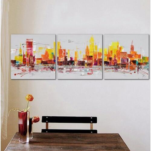 High Quality Top Art Oil Painting City Pictures Unframed 3 Panels Handmade Color Abstract Colorful Wall Decor On Canvas