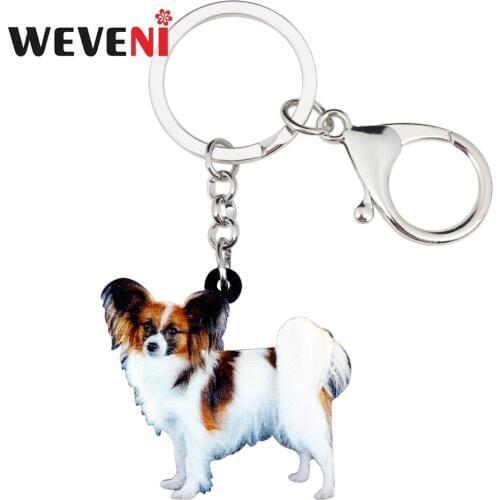 WEVENI Acrylic Papillon Dog Key Chains Keychain Rings Jewelry For Women Girls Holder Car Wallet Charms Pendant Hot Original