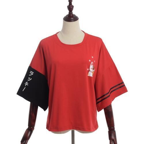 Japanese Cartoon Cat T Shirt Women Cute Red Black Tee Tops