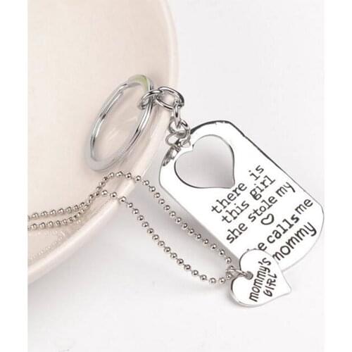 2pc Stole My Heart mommys girl Pendant Necklace and Daddys Girl Keychain Jewelry- Fathers Day Gift