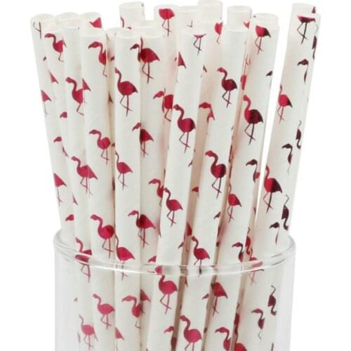 25pcs Rose Pink Flamingo Paper Straws Christmas Wedding Decoration Bridal Shower Party Supplies Creative Drinking Straws