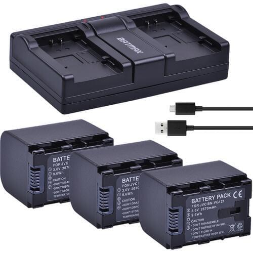 3Pcs 2670mAh BN-VG138 BN VG138 BN VG121 VG114 VG107 Camera Batteries + USB Dual Charger for JVC GZ E10 E100 E245 E265 E565 EX210