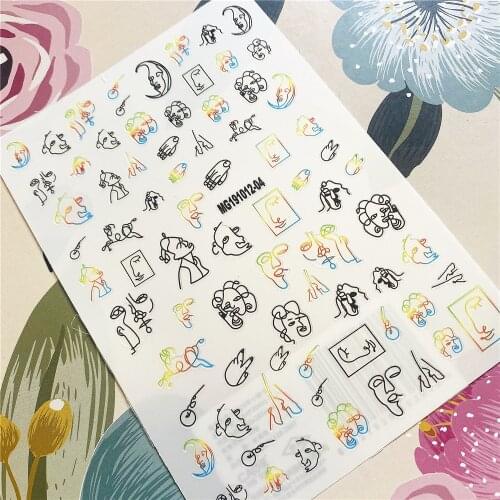 MG191012-04 Colored abstract face-geometric lines 3D Back glue Nail decal Nail sticker Nail decoration Nail art Nail ornament