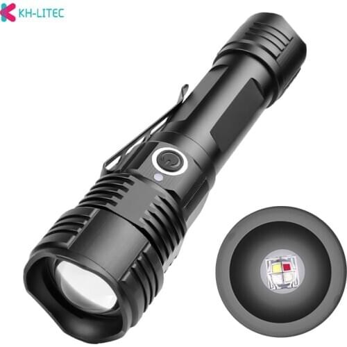 4 Colors in One Multi-functional Tactical Hunting LED Flashlight Power by 18650 Battery Zoom USB Rechargeable Torch for Camping