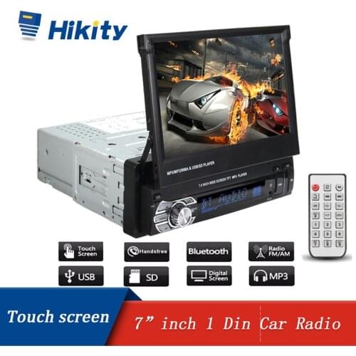 Hikity 1 din Car Radio 7" 1din HD Autoradio Multimedia Player Bluetooth FM USB AUX SD Retractable Touch Screen MP5 Stereo Audio