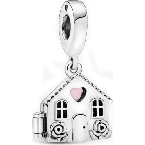 Free Shipping Authentic 925 Sterling Silver Moms House Dangle Charm Fit Original Pandora Bracelet For Women DIY Jewelry Bead