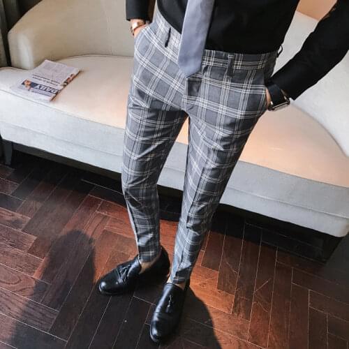 2021 new style Korean plaid trousers business casual slim fit fashion suit pants