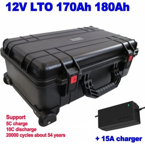 Trolley Case Waterproof 12V 170ah 180ah LTO Lithium Titanate Battery Pack For Electric Car Solar System Golf Cart + 15A Charger