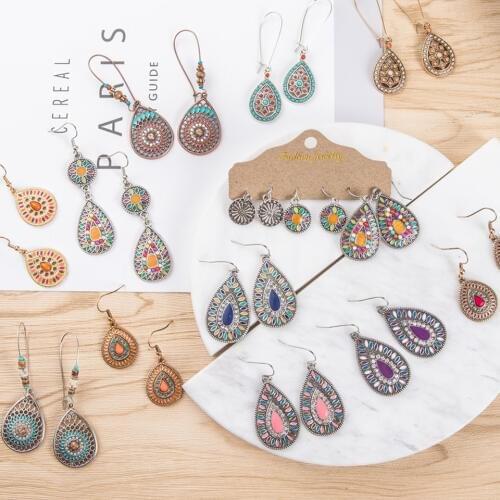 Bohemian Water Drop Earrings For Women Ethnic Vintage Long Resin Handmade Hanging Earring Female Indian Jewelry Bridal Gifts