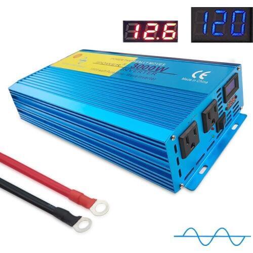 3000W US/Universal LCD & LED Display Power Inverter Pure Sine Wave For car/home DC 12V/24V To AC 110V/220V Brand New