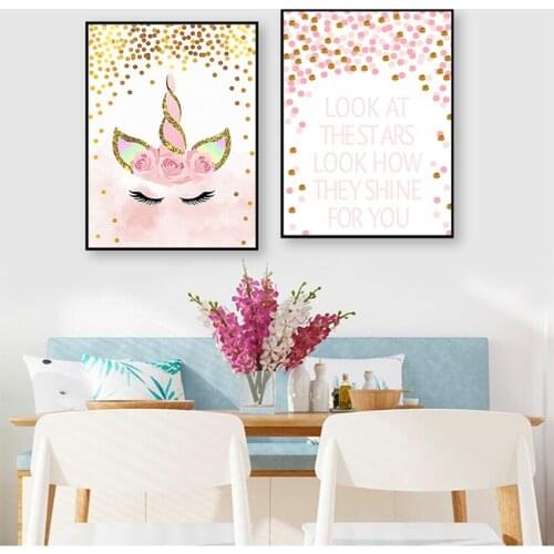 Decorative Picture Baby Girl Bedroom Decoration Pink Unicorn Nursery Quotes Art Wall Canvas Print Painting Nordic Style