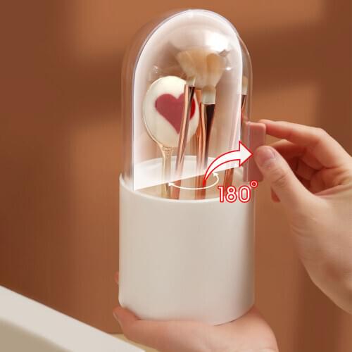 Makeup Brush Holder Acrylic Waterproof Makeup Brush Organizer Cosmetic Brush Storage Box with Lid and Free Pearls