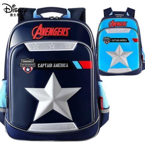 Disney Kid Captain America Primary School Backpack Boy Waterproof Orthopedic Bag with Book Cartoon Children Large Capacity Bag