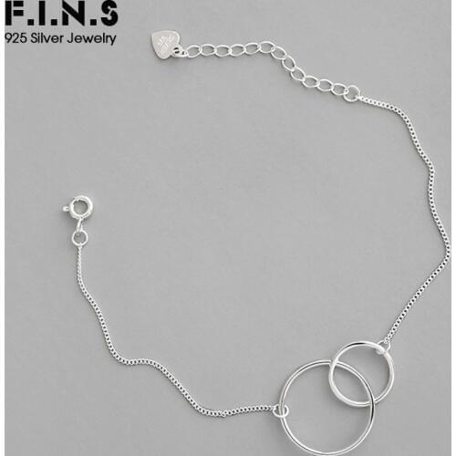 F.I.N.S Korean S925 Sterling Silver Double Circle Bracelet Geometric Crossed Circular Charm Bracelet Minimalist Fine Jewelry