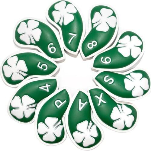 Golf Club Iron Cover Headcover Leather Golf Iron Head Covers Golf Club Iron Headovers Wedges Covers 10pcs/set Four-leaf Clover