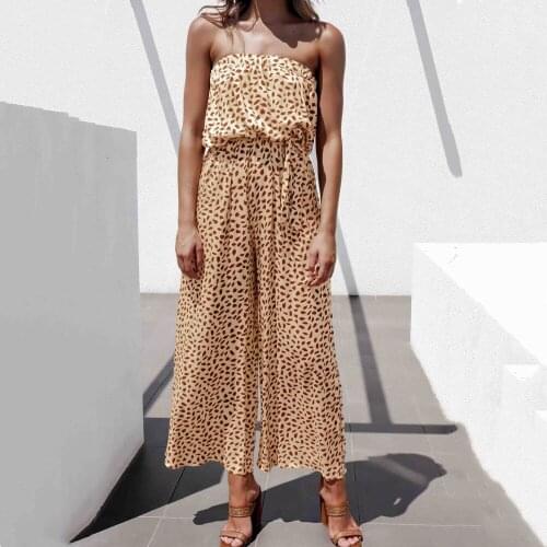 Jumpsuits Woman Combinaison Femme White Dot Print Lace-Up Wide-Leg Jumpsuit Off Shoulder Sleeveless Pockets Playsuit Monos Mujer