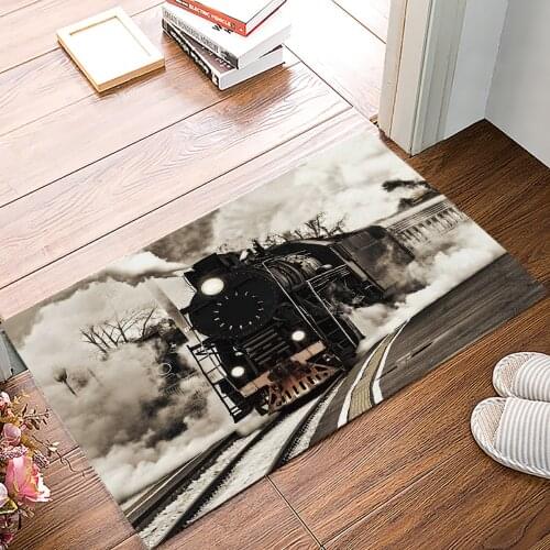 Retro Steam Train Doormat Kitchen Living Room Floor Rug Bathroom Non-slip Foot Mat Entrance Hall Welcome Carpet