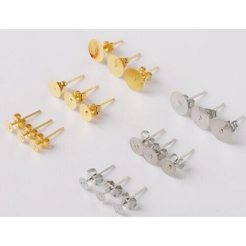 100pcs/lot 4/6/8mm Sliver/Golden Plated Round Flat Pad Studs Earrings Flat Base Pins Settings DIY Earing Jewelry Findings Making