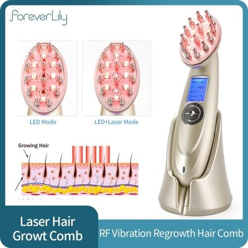 Laser Hair Growth Comb Anti Hair Loss Hairbrush Head Massager Infrared RF Nano Red Light Electroporation EMS Vibration Brush